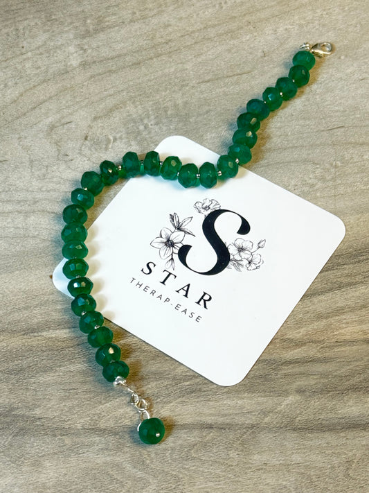 Green Onyx Facet Sterling 925 Bracelet