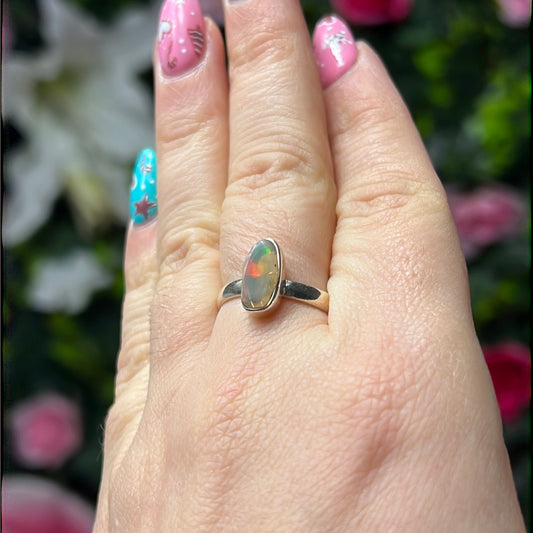Ethiopian Opal Raw 925 Sterling Silver Ring - Size P 1/2 - Q