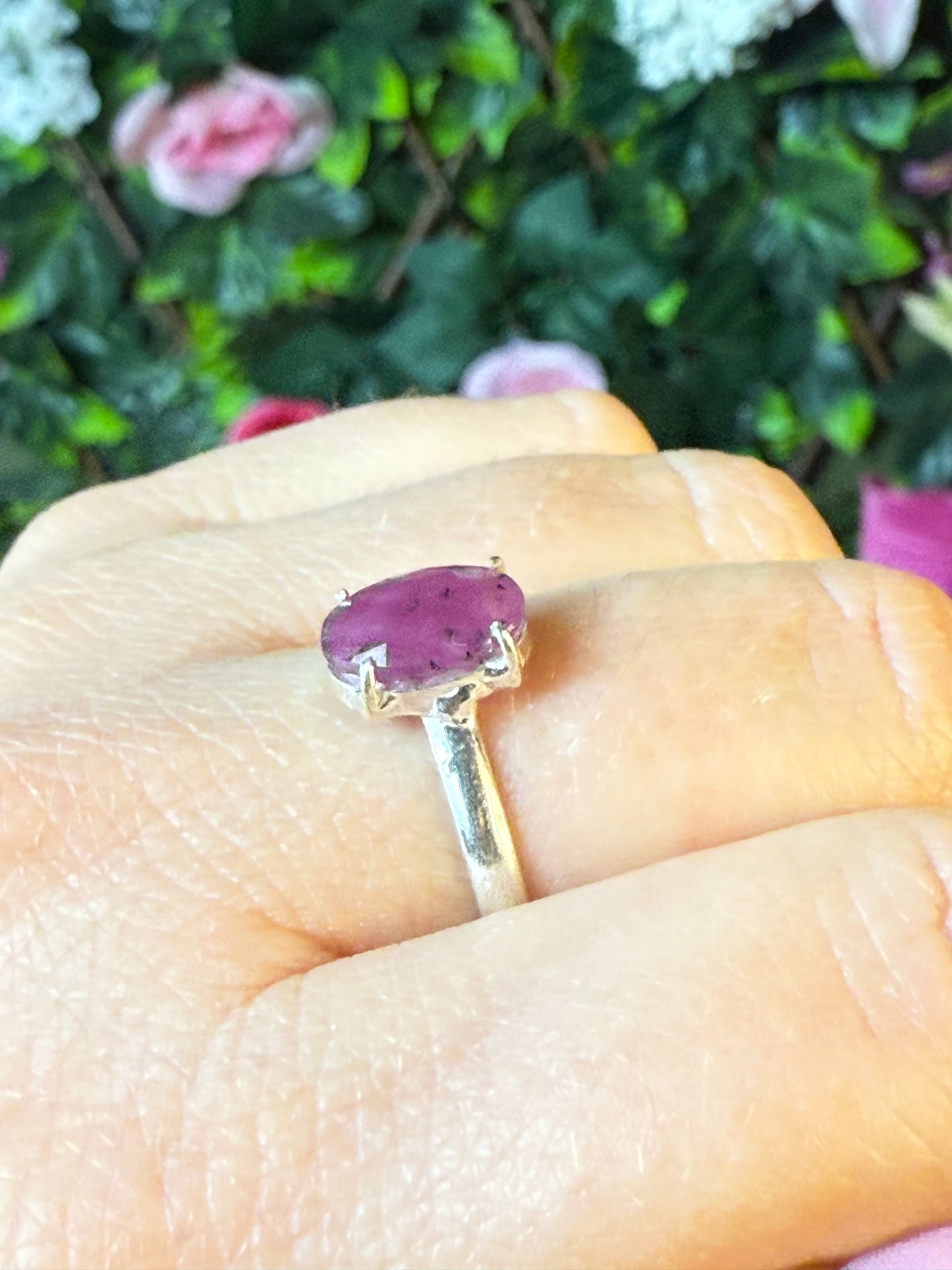 Ruby Facet 925 Silver Ring - Size O