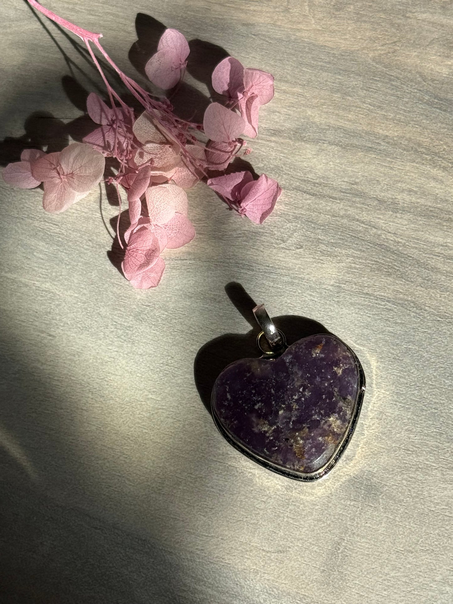 Lepidolite Heart Pendant - Silver plated