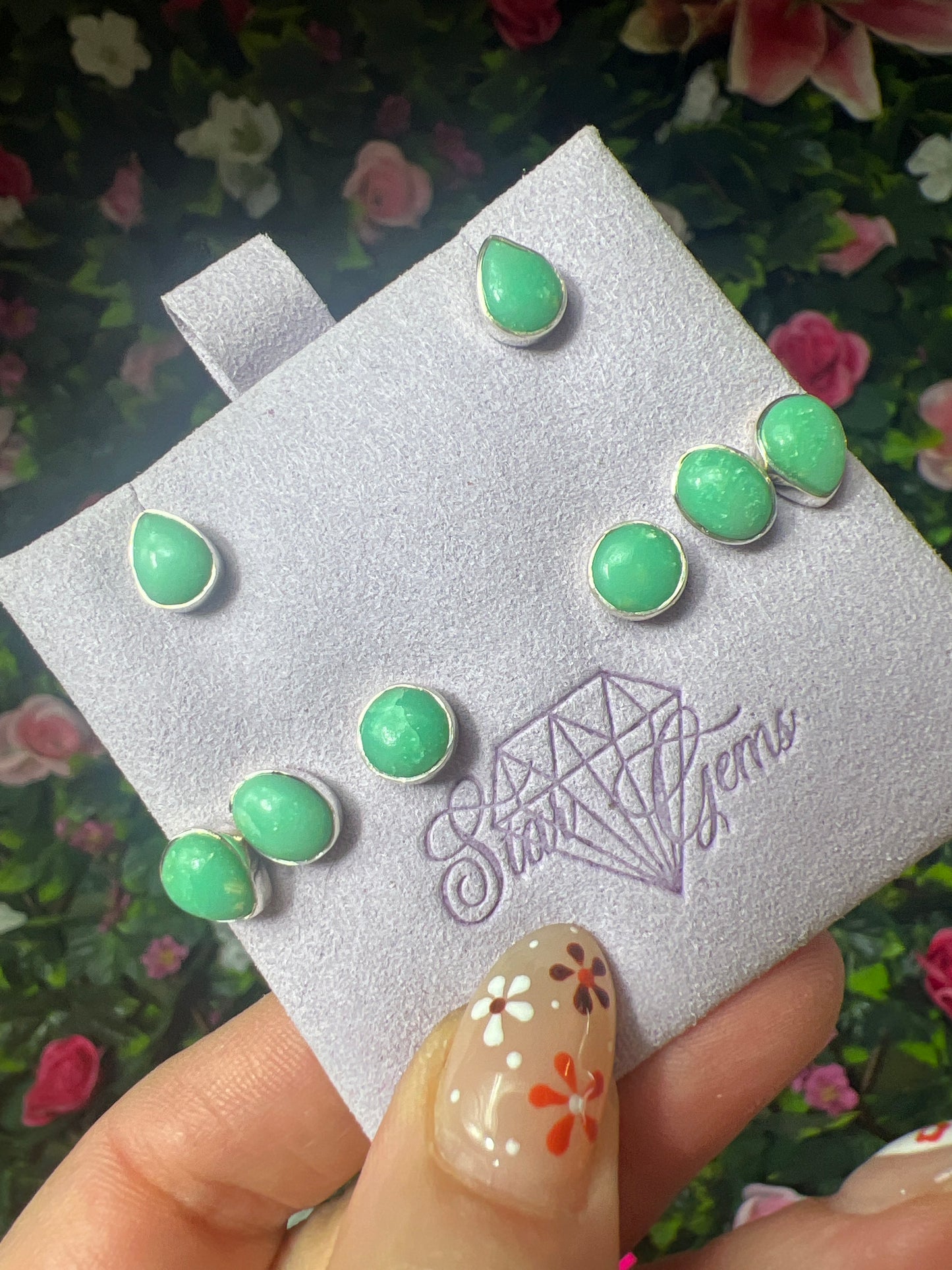 Chrysoprase A grade 925 Sterling Studs Earrings