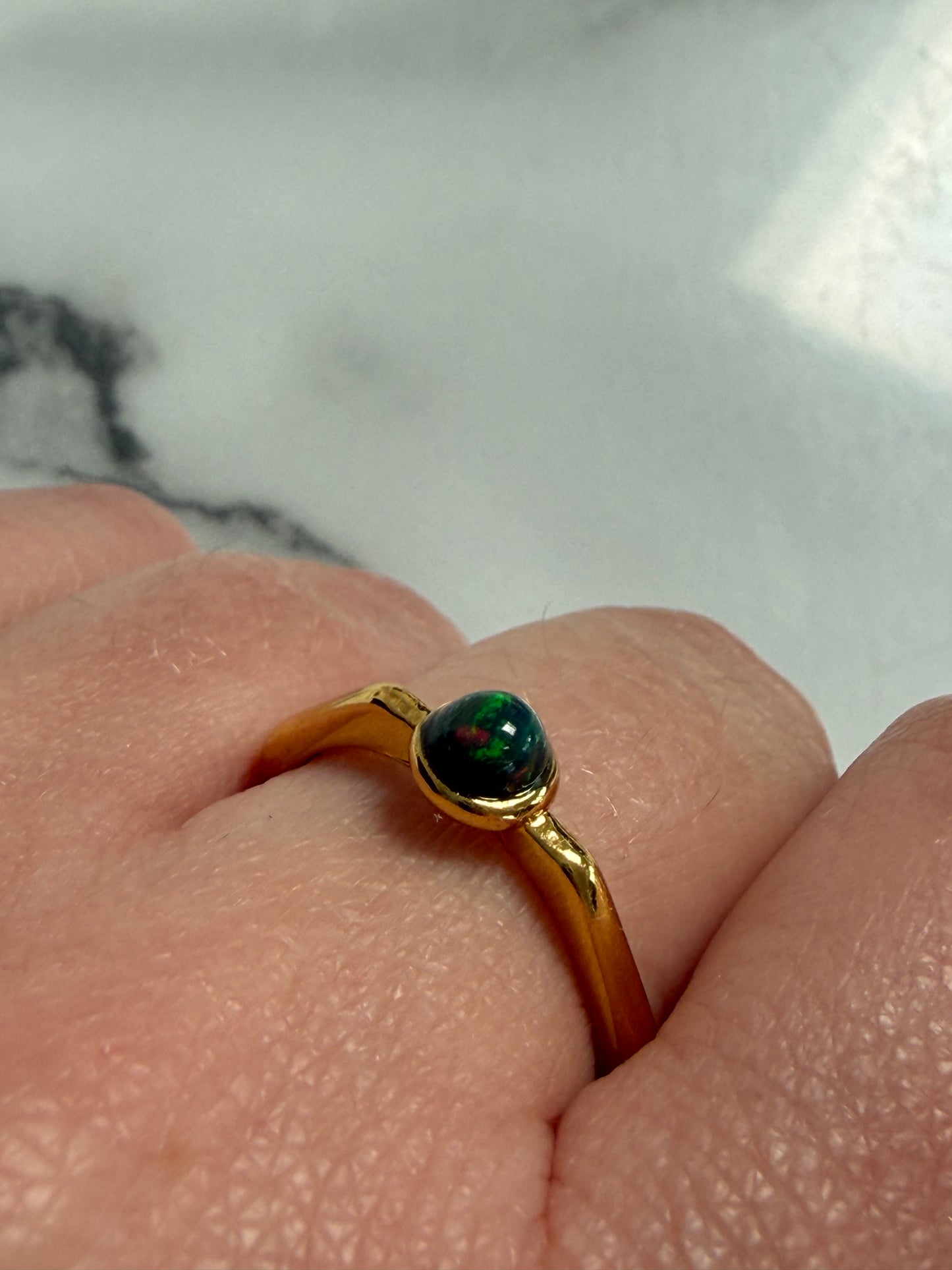 Black Opal Gold Plated Adjustable Brass Ring