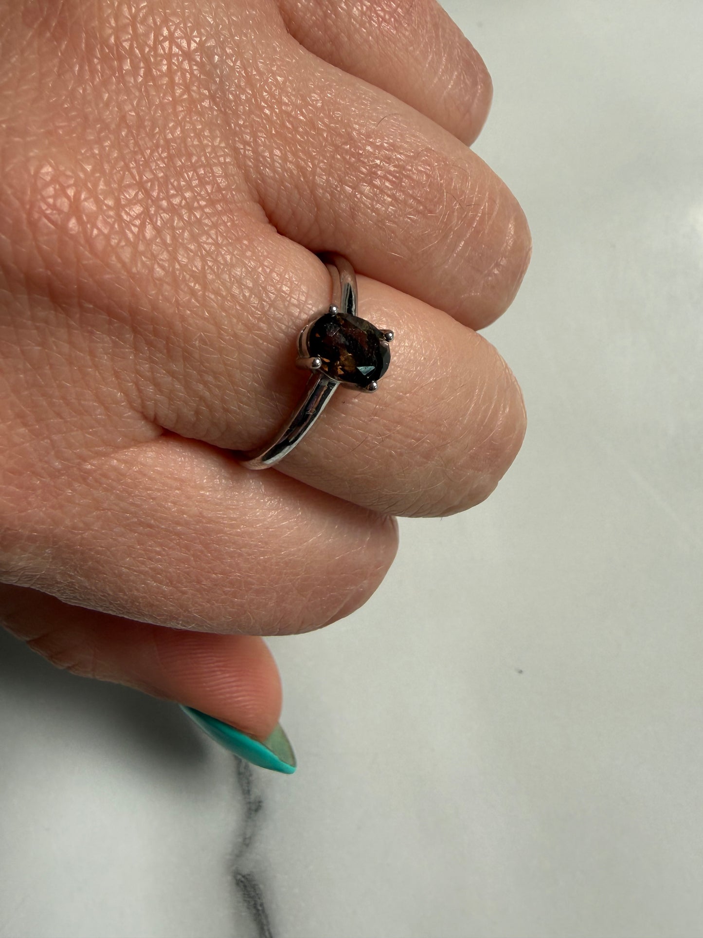 Smoky Quartz Adjustable Silver Plated Ring