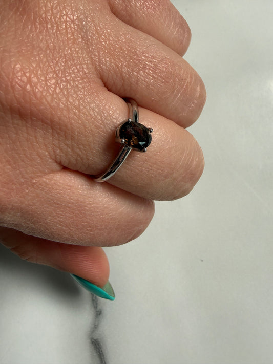 Smoky Quartz Adjustable Silver Plated Ring
