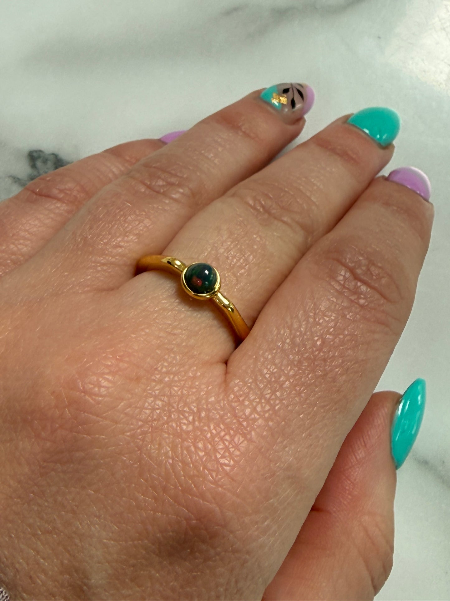 Black Opal Gold Plated Adjustable Brass Ring