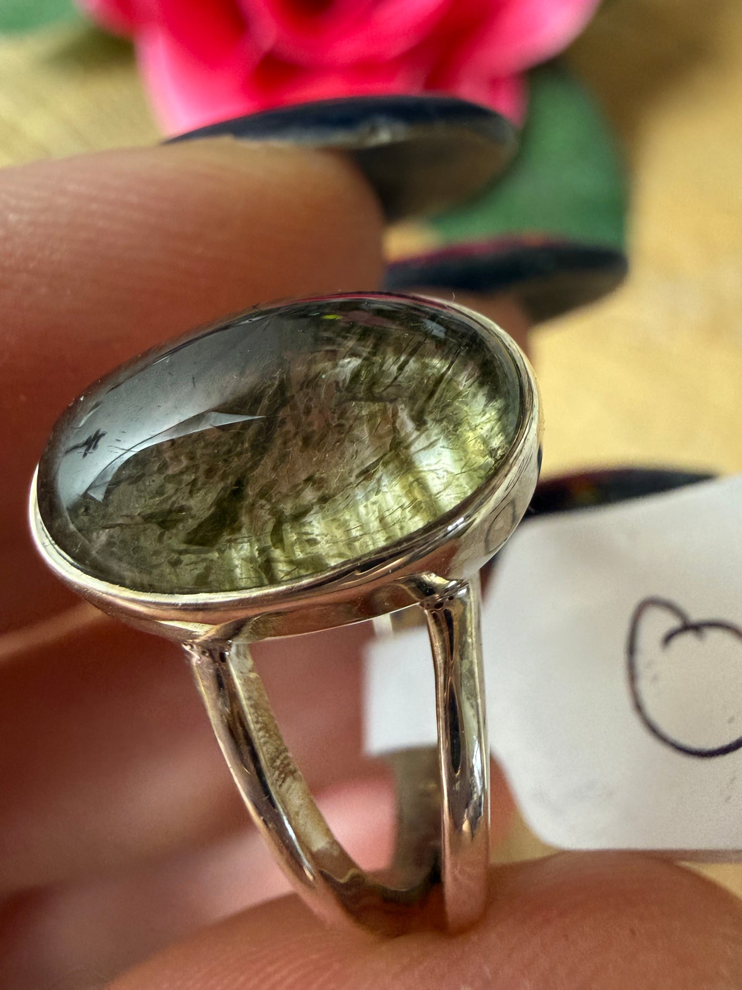 Green Rutile 925 Silver Ring - Size O 1/2