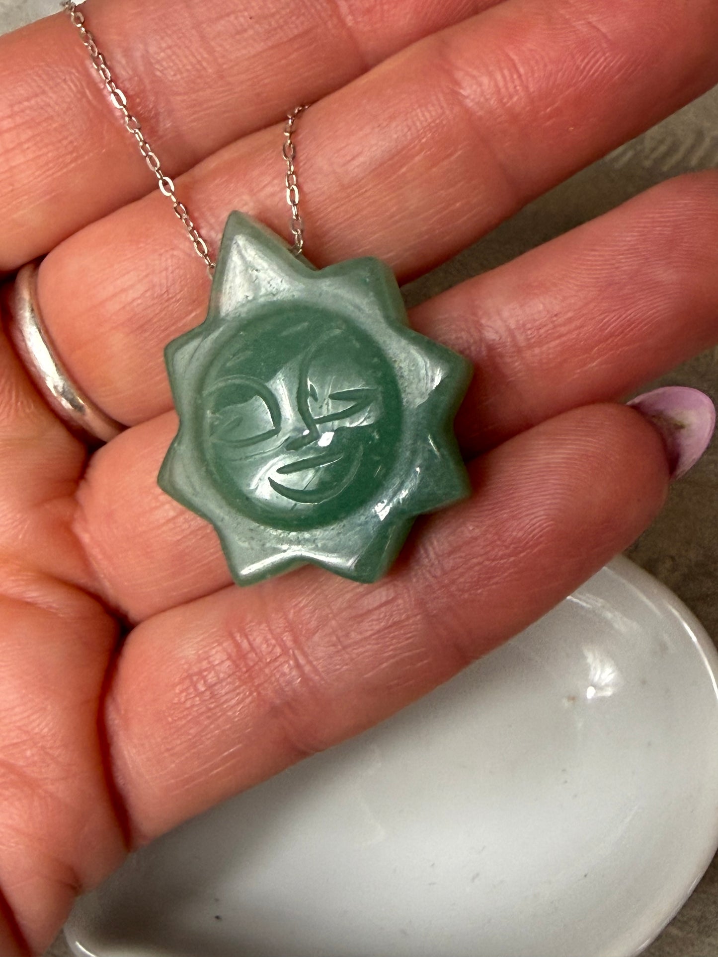 Green aventurine sun Pendant with chain