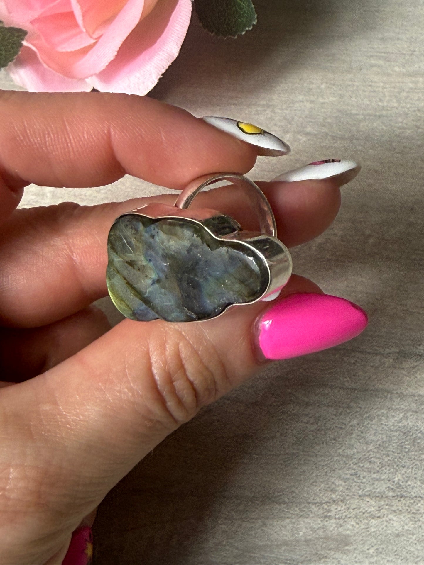 Lab Cloud Adjustable Silver Plated Ring