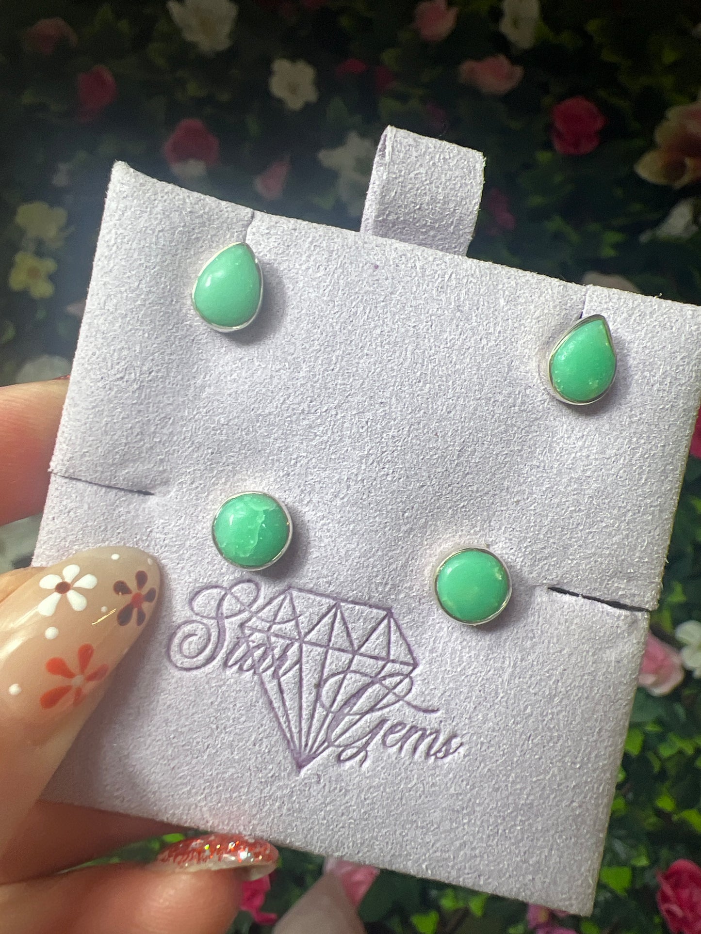 Chrysoprase A grade 925 Sterling Studs Earrings