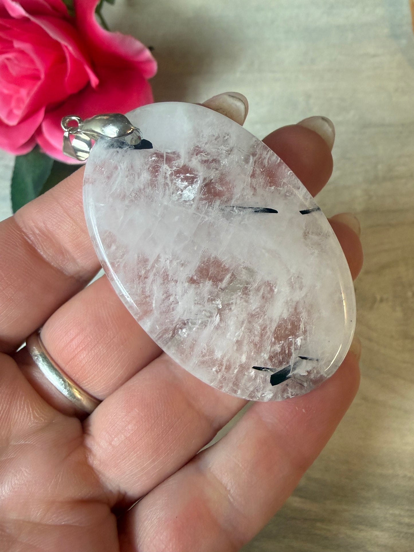Tourmaline in Quartz Pendant - Stainless Steel