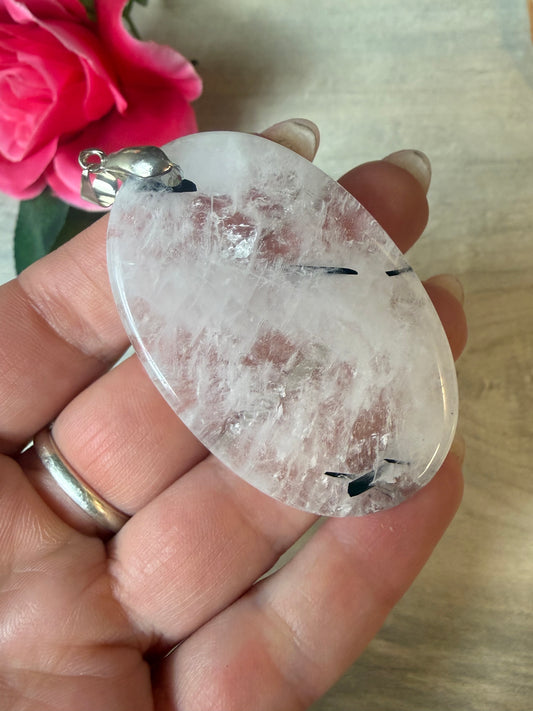 Tourmaline in Quartz Pendant - Stainless Steel