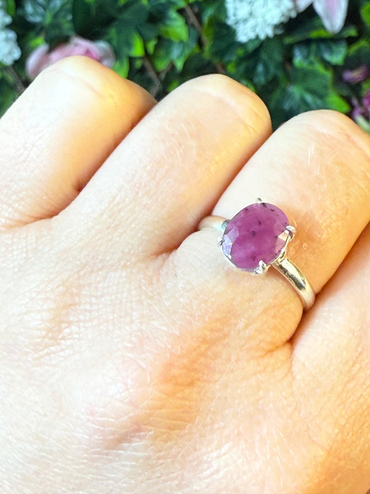 Ruby Facet 925 Silver Ring - Size O