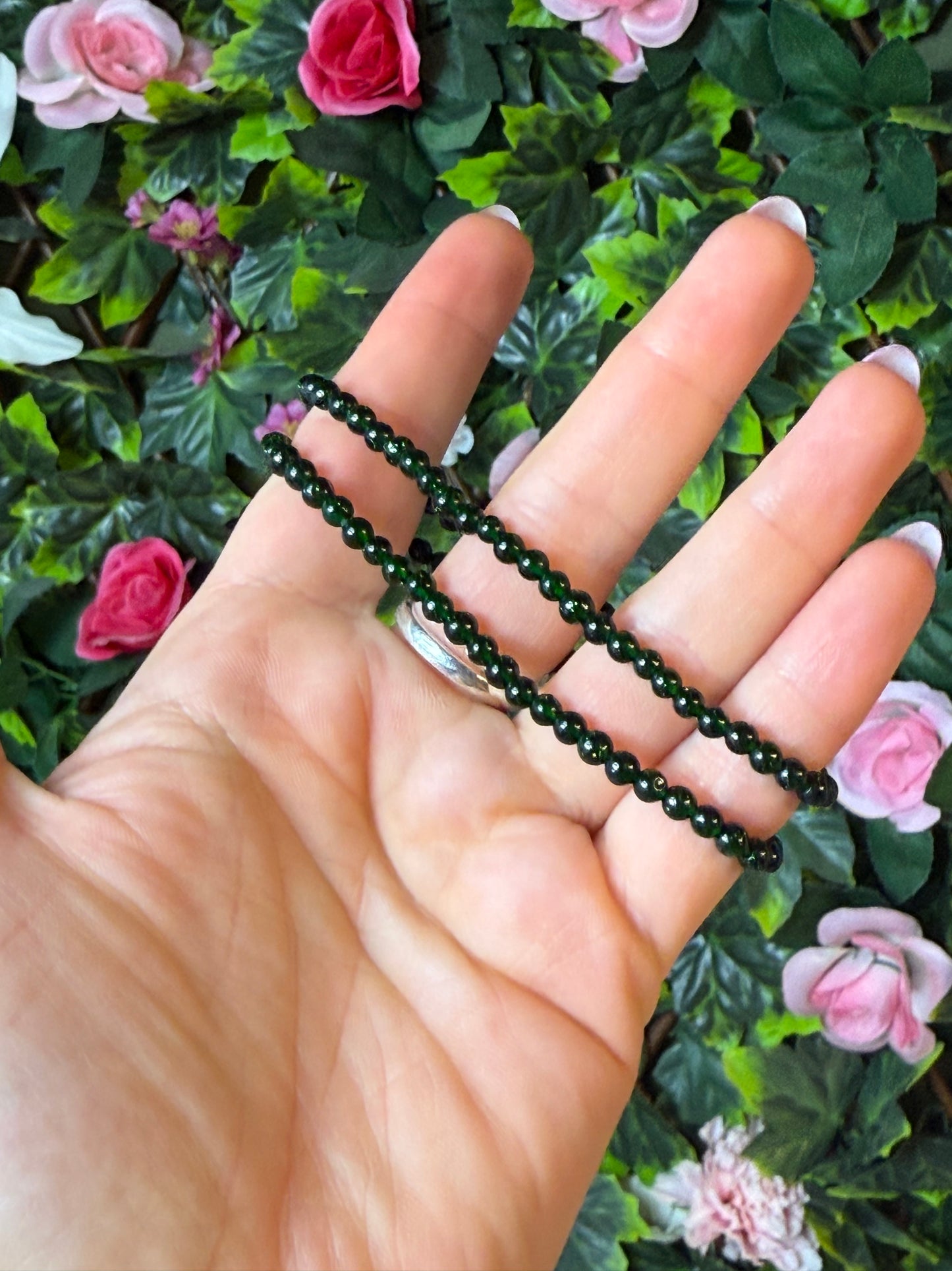 Rare Green Sandstone / Goldstone 4mm Bead Bracelet