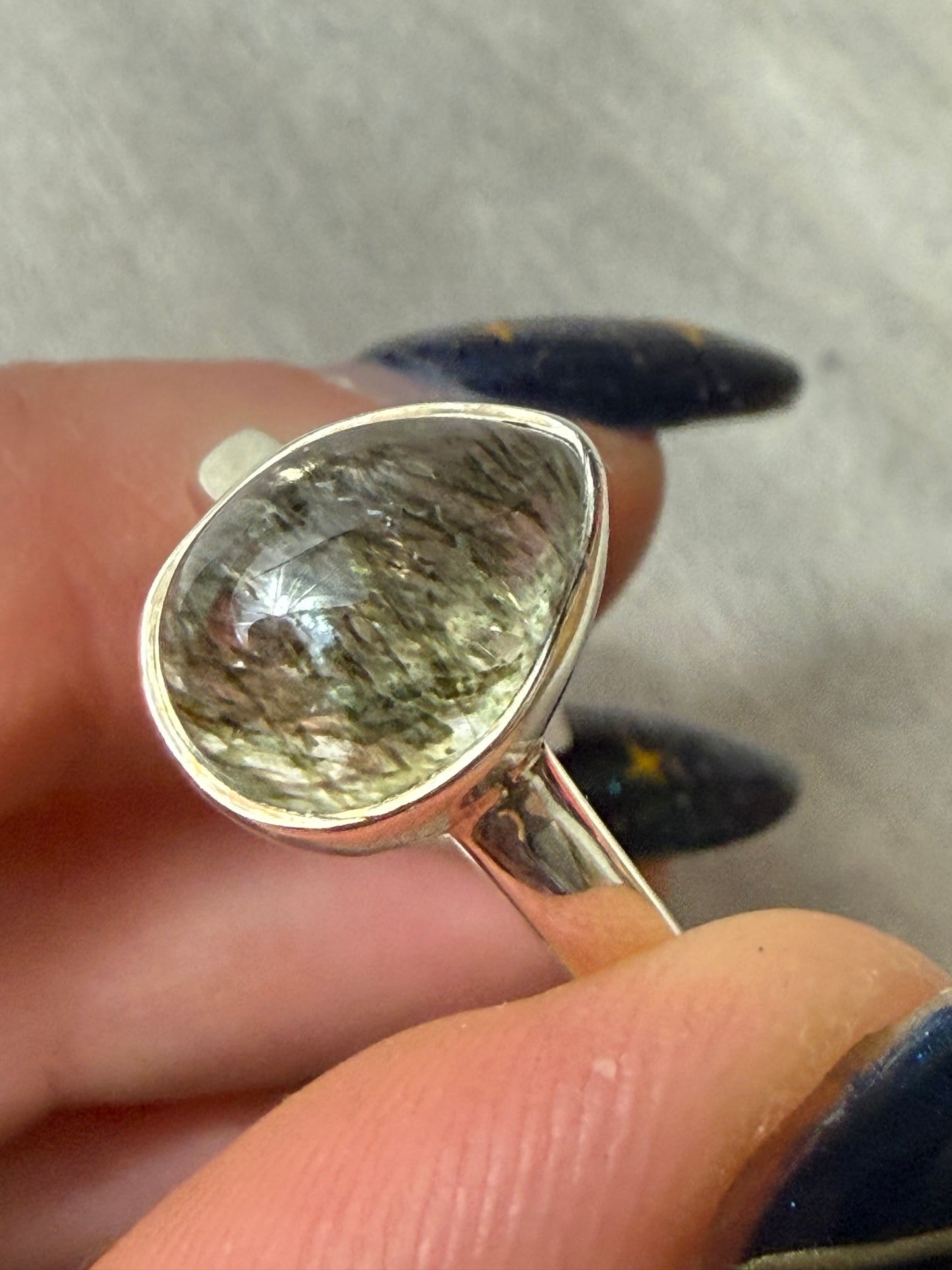 Green Rutile 925 Silver Ring - Size M 1/2 - N