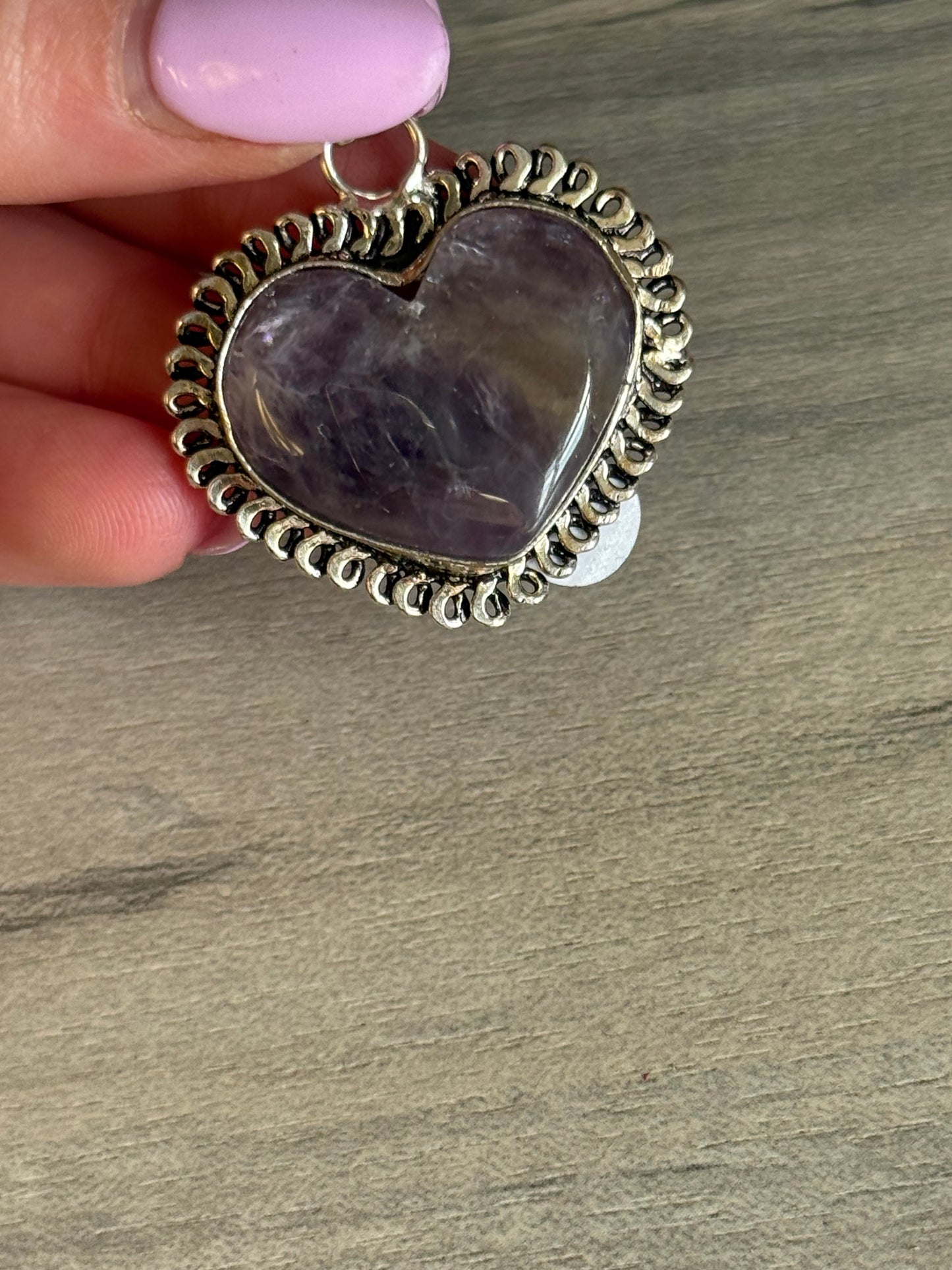 Amethyst Heart Pendant - Silver plated