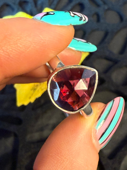 Garnet Facet 925 Ring - Size R 1/2