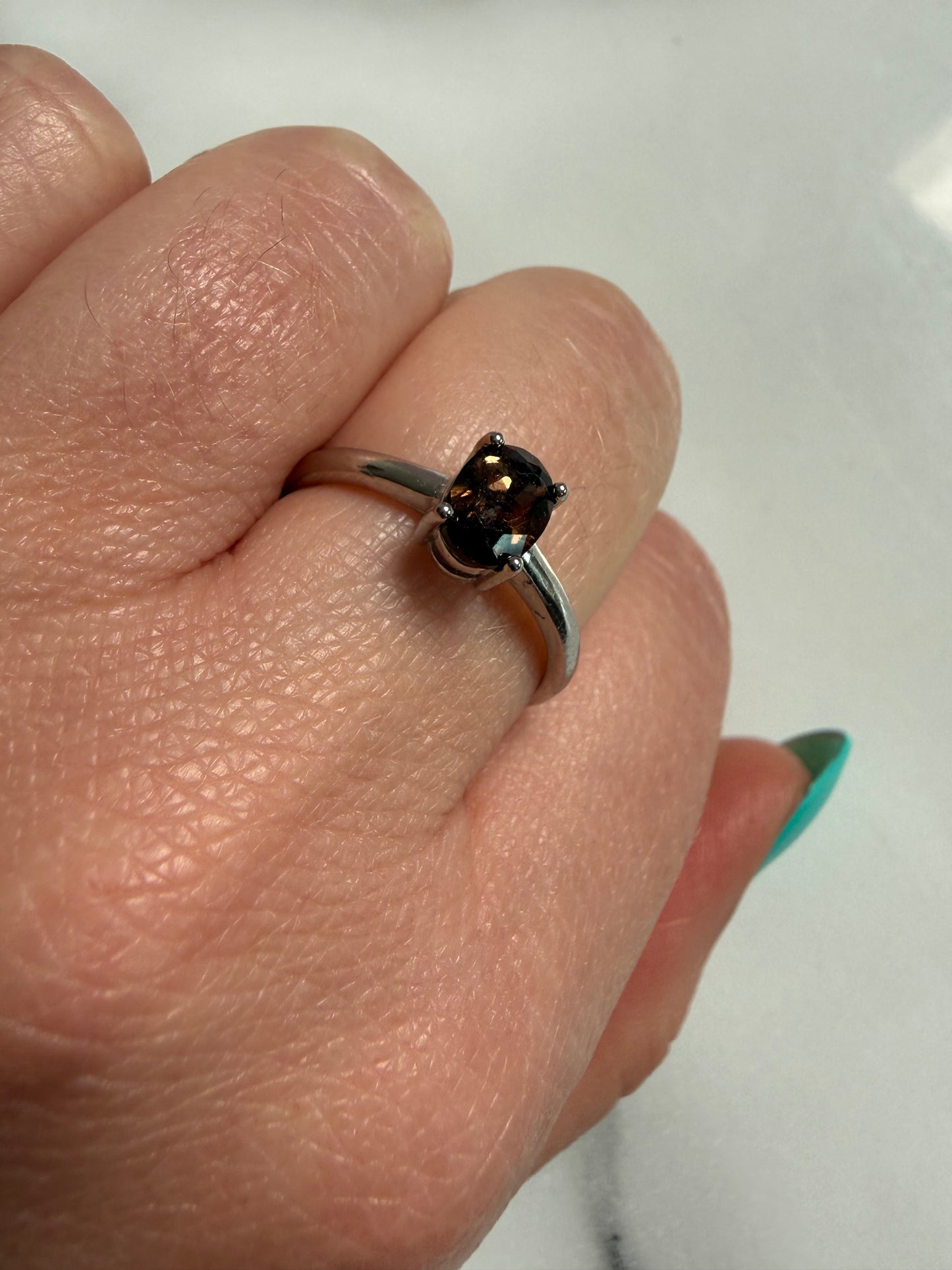 Smoky Quartz Adjustable Silver Plated Ring