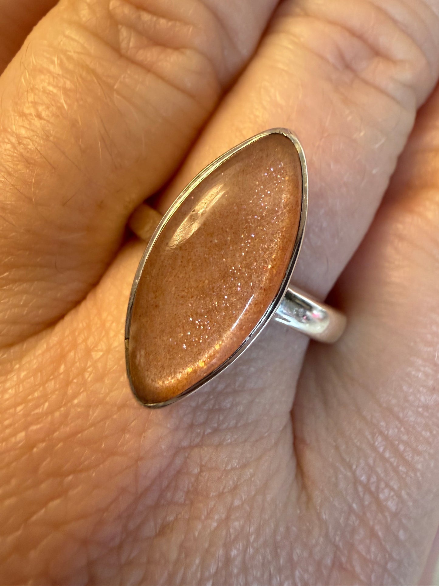 Peach Moonstone Adjustable 925 Silver Ring