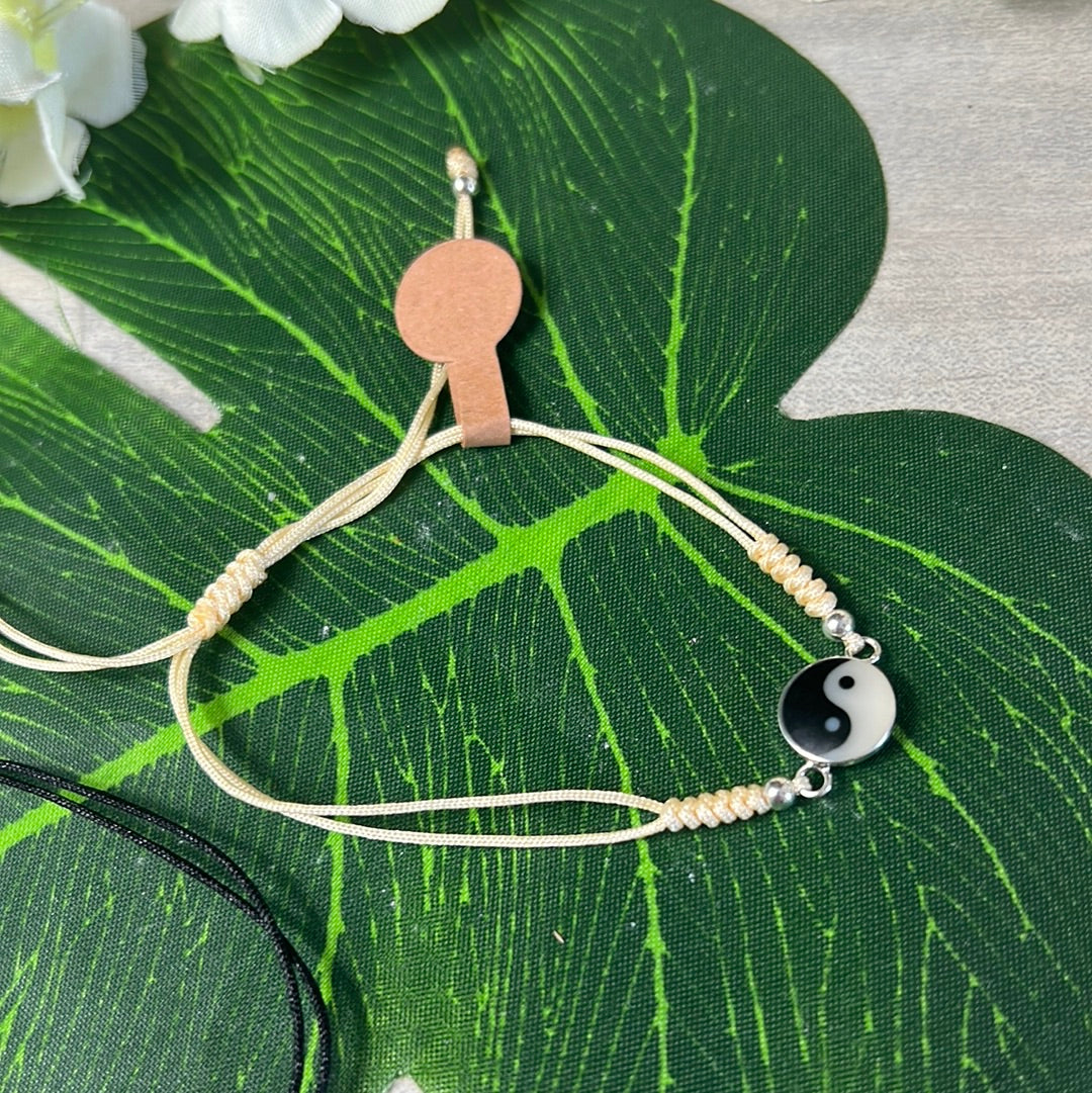 Ying Yang Sterling 925 Silver Adjustable Bracelet