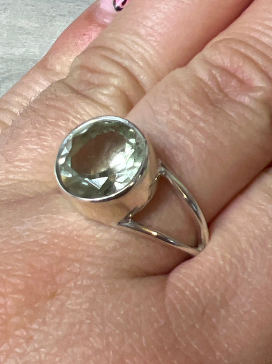 Prasolite (Green Amethyst) Facet 925 Sterling Silver Ring - Size P 1/2 - Q