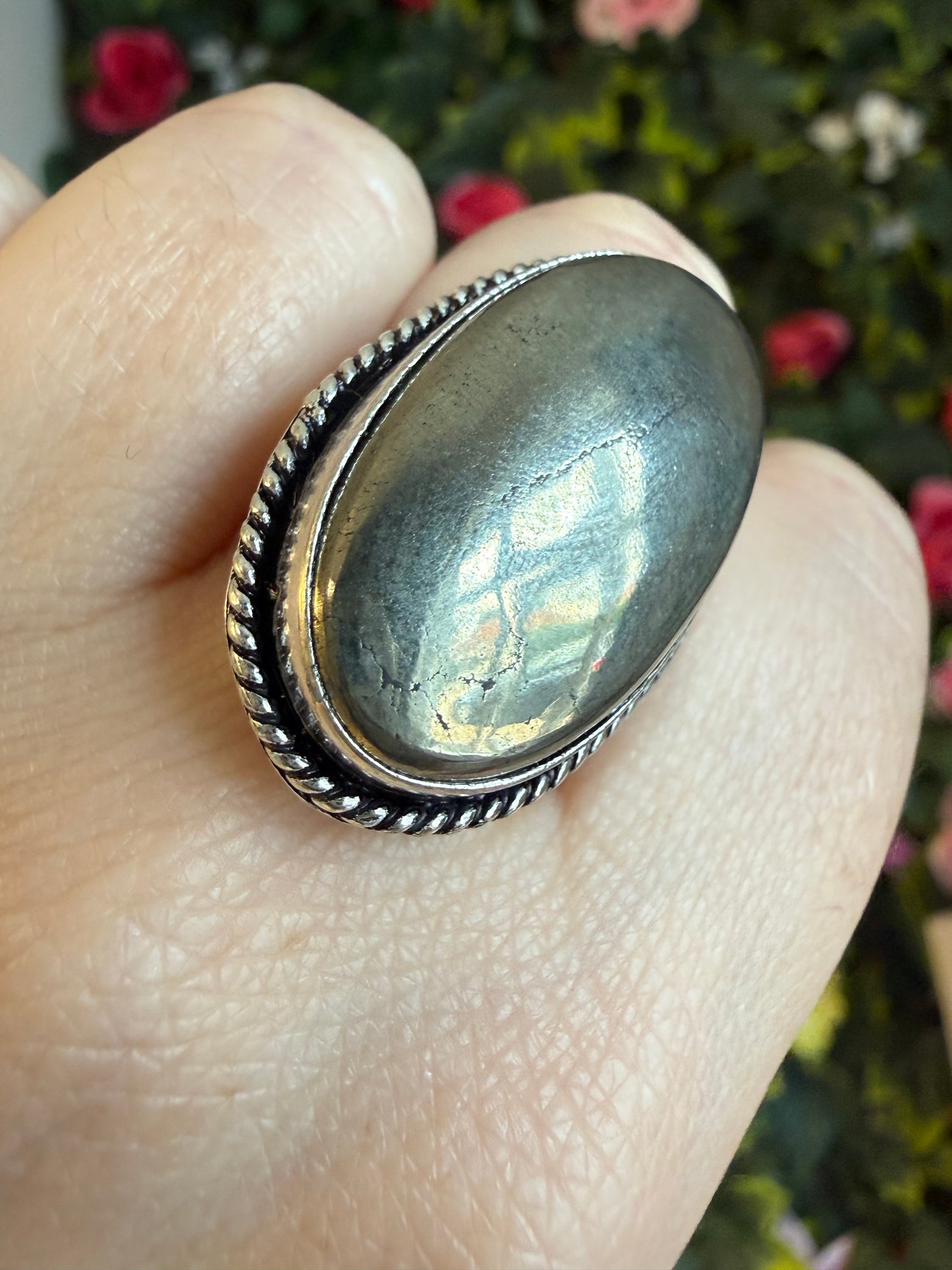 Pyrite Silver Plated Ring - Size N