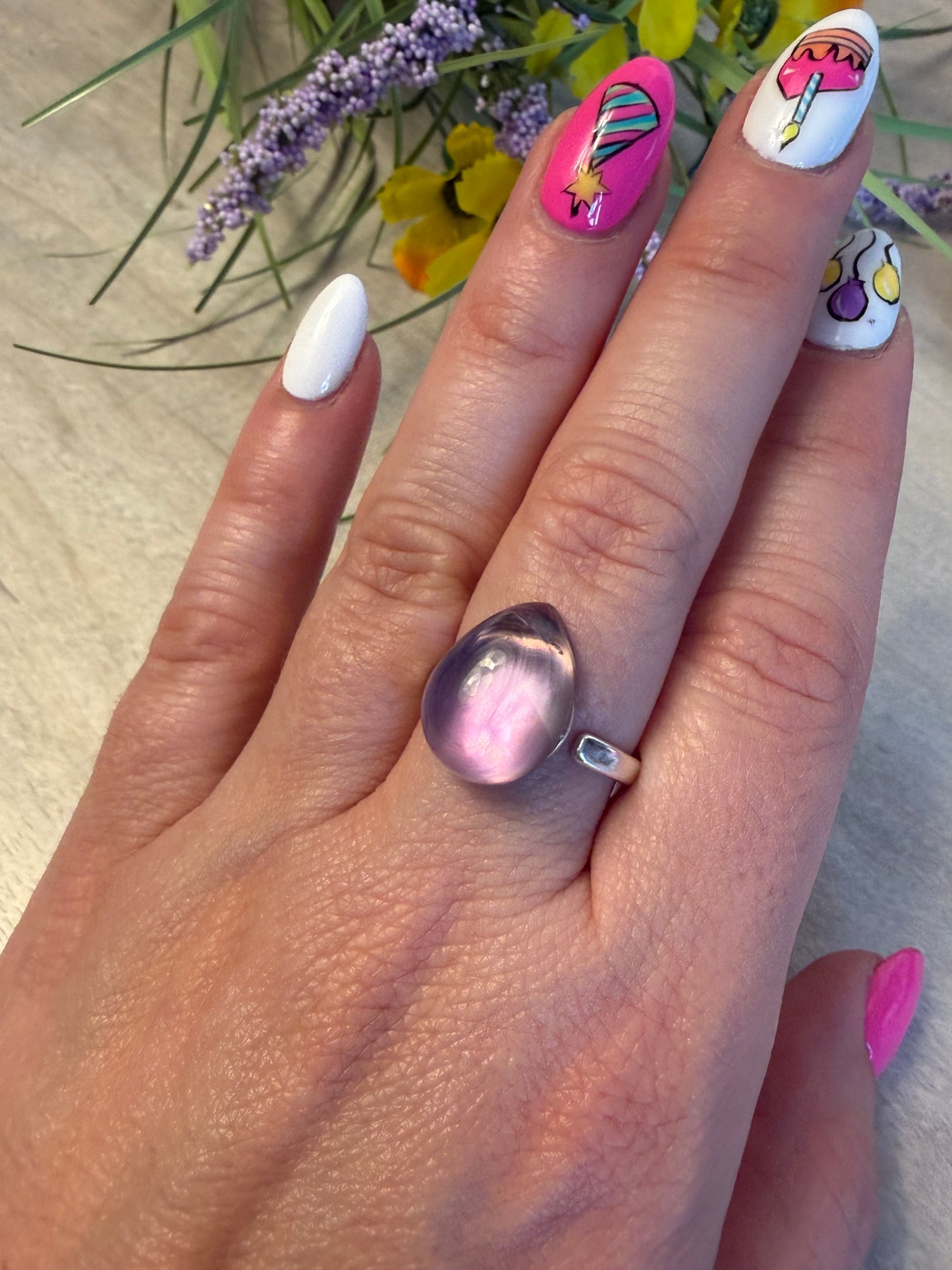 Handmade Amethyst Adjustable 925 Silver Ring