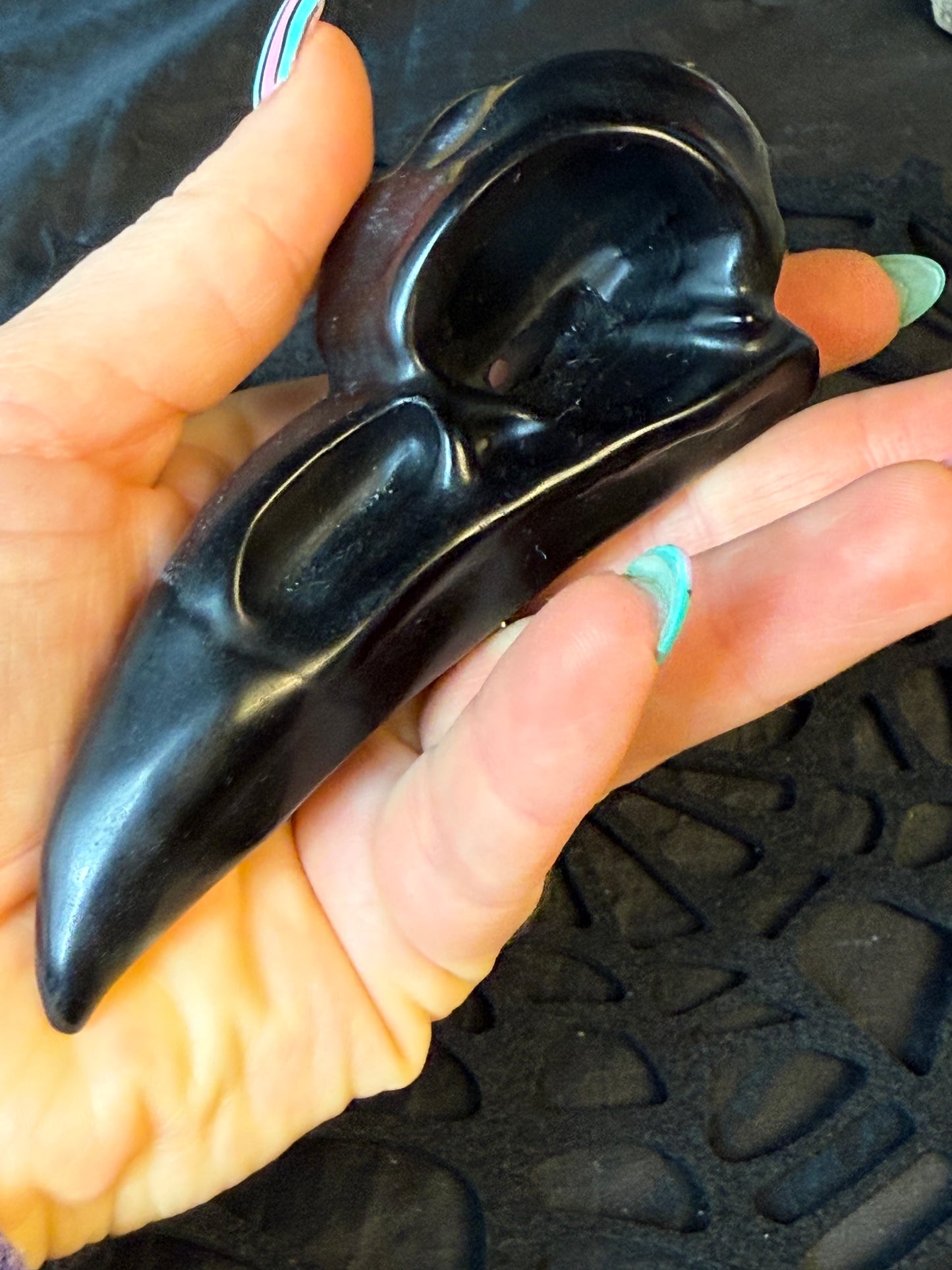 Large Obsidian Raven Crow Skull