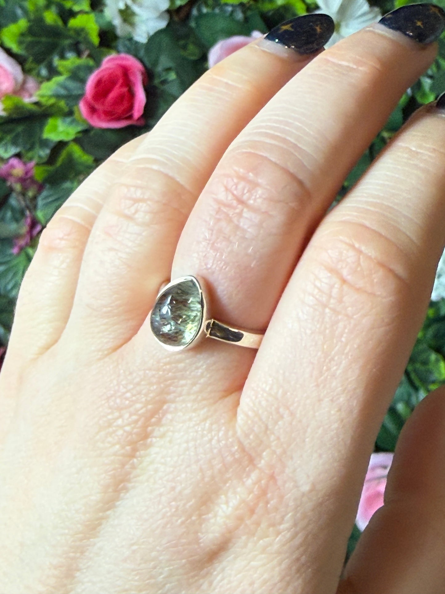 Green Rutile 925 Silver Ring - Size M 1/2 - N