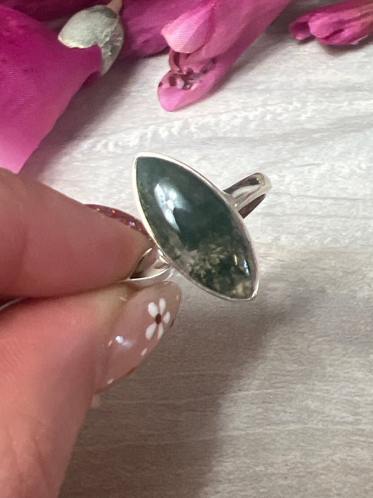 Moss Agate 925 Sterling Silver Ring - Size Q