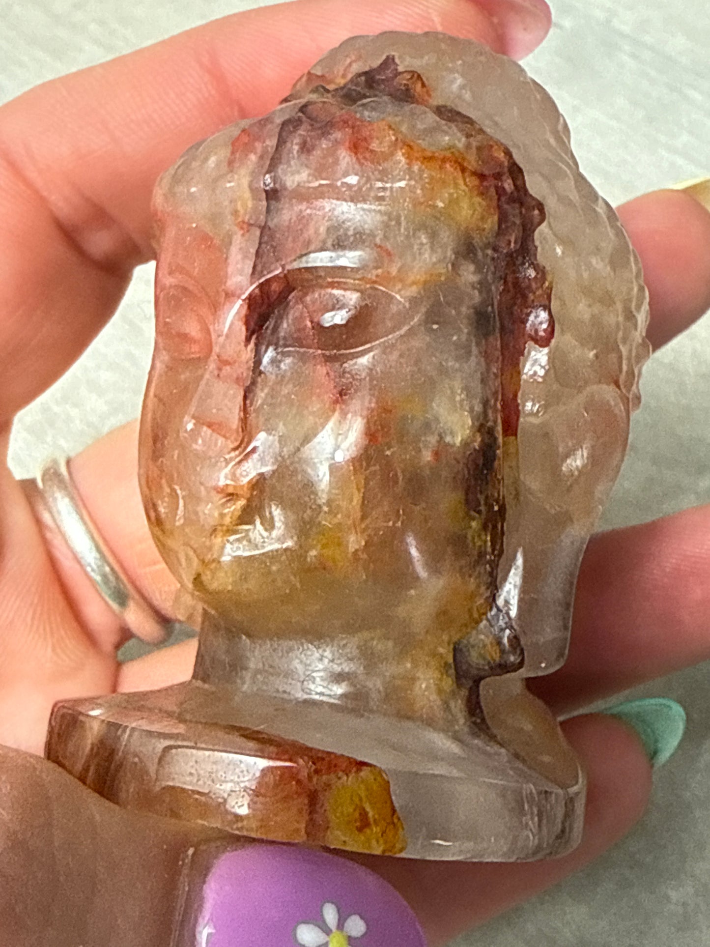 Fire Quartz & Golden Healer (Red Hematite) Buddha Head