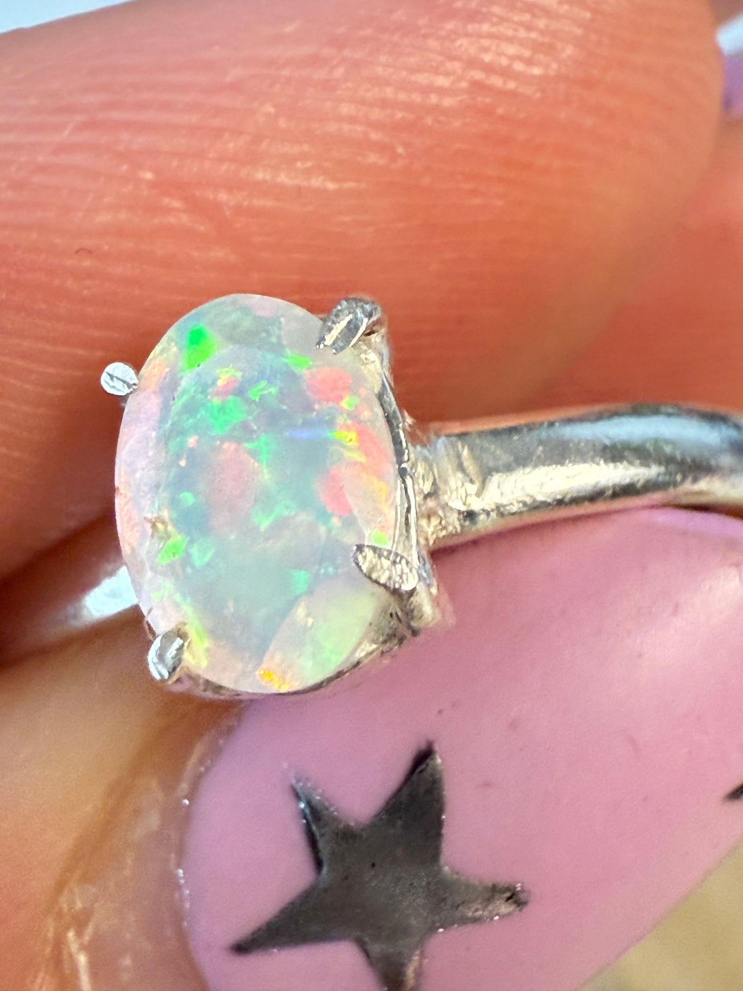 Ethiopian Opal 925 Silver Ring - Size S
