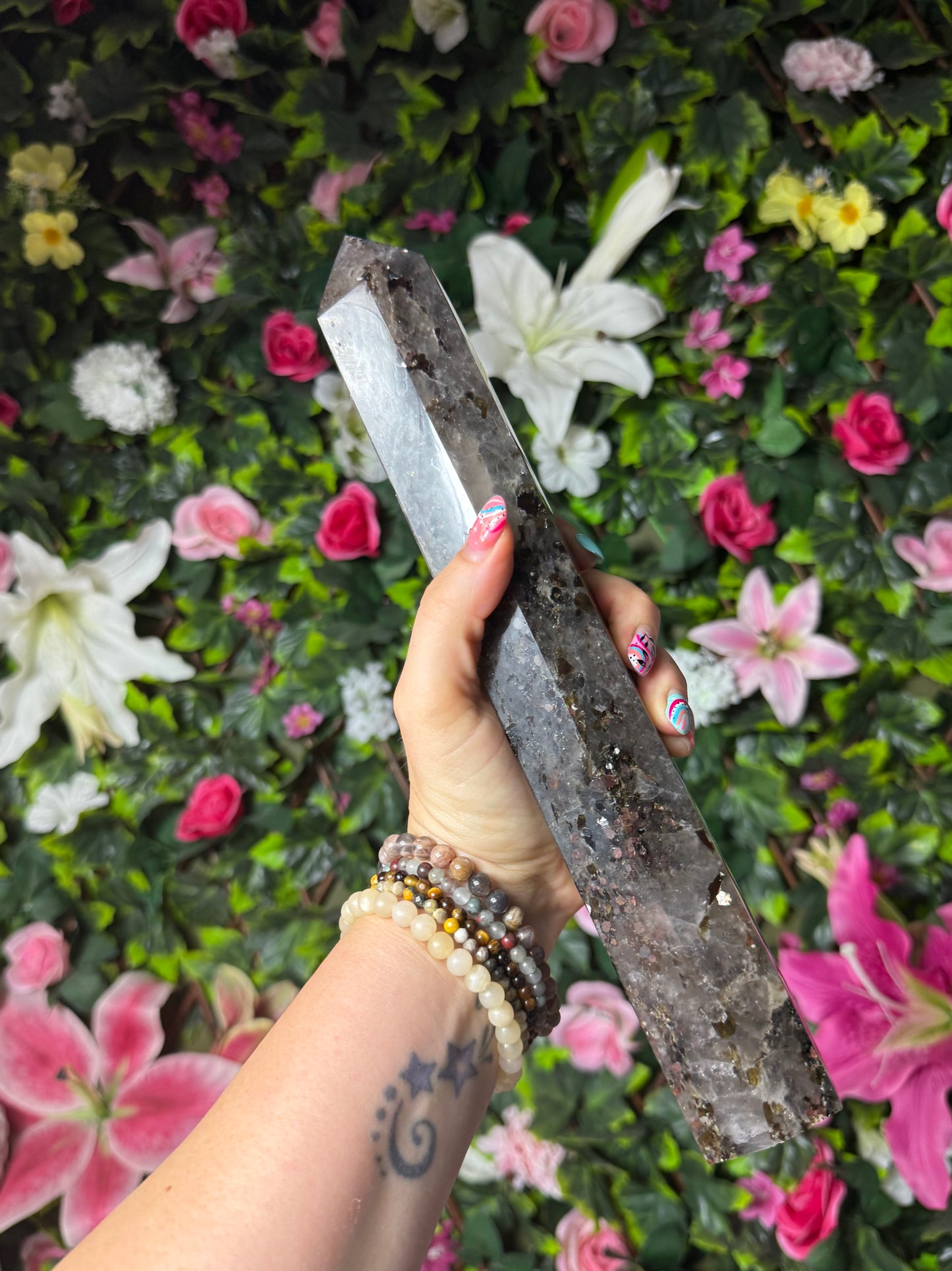RARE Smokey with garnet & mica Tower Point