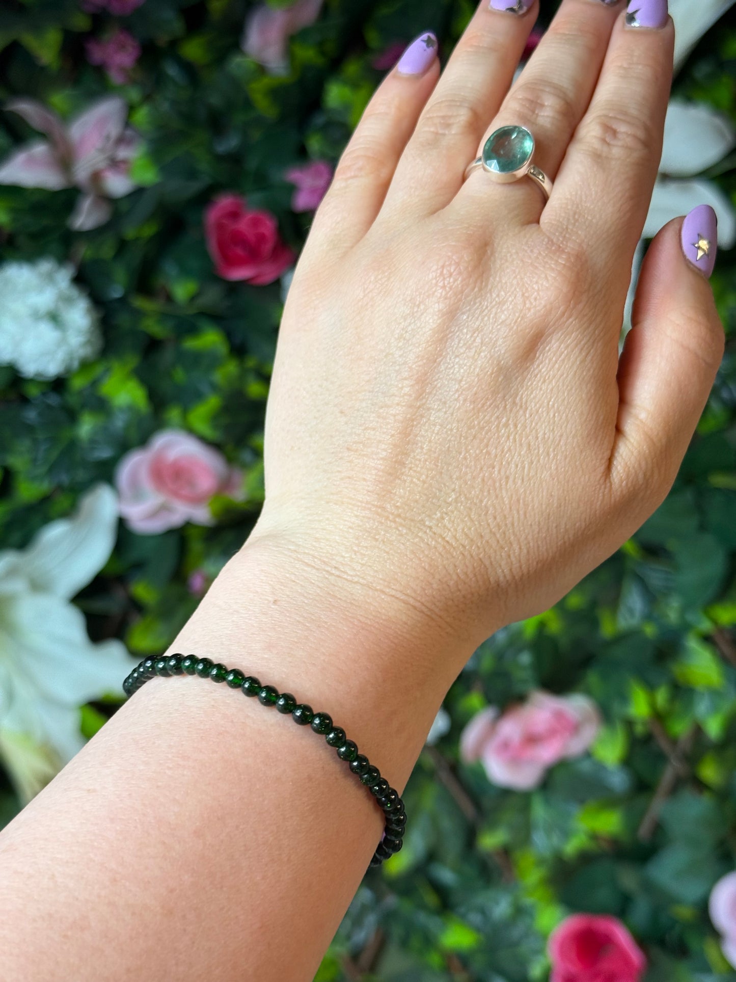 Rare Green Sandstone / Goldstone 4mm Bead Bracelet