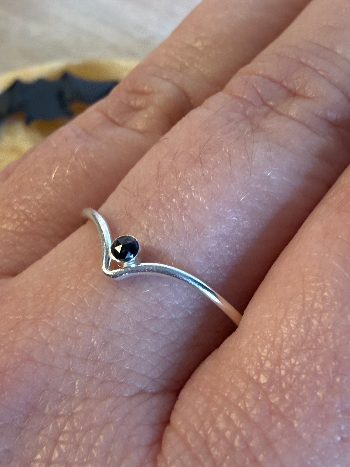 Black Diamond Facet Handmade 925 Silver Ring - Size Q