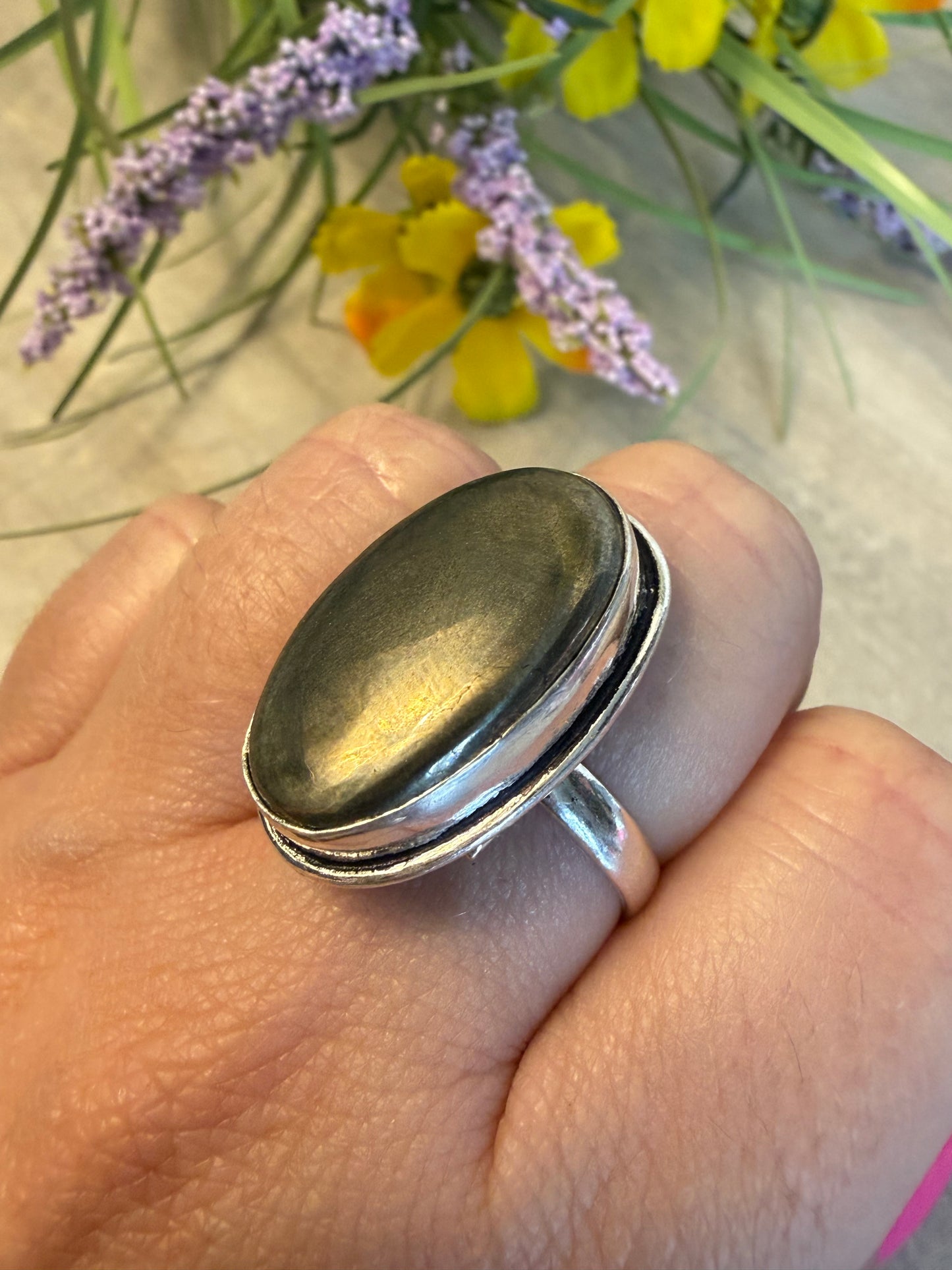 Pyrite Adjustable Silver Plated Ring