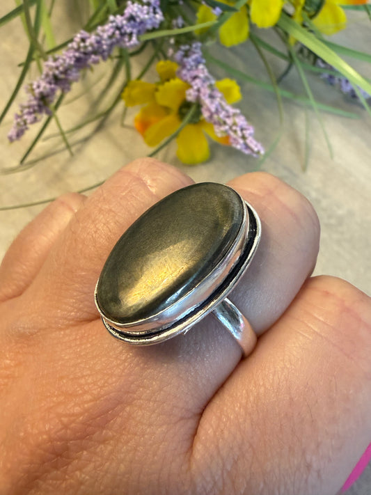 Pyrite Adjustable Silver Plated Ring