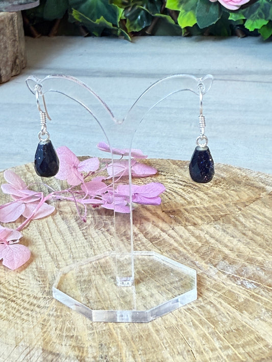 Blue Goldstone Mini Drop 925 Sterling Silver Earrings