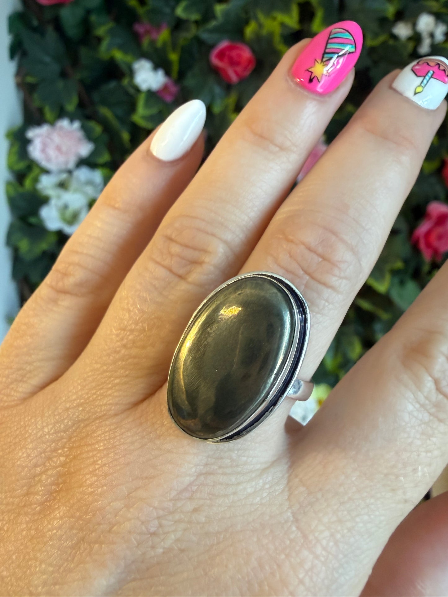 Pyrite Adjustable Silver Plated Ring
