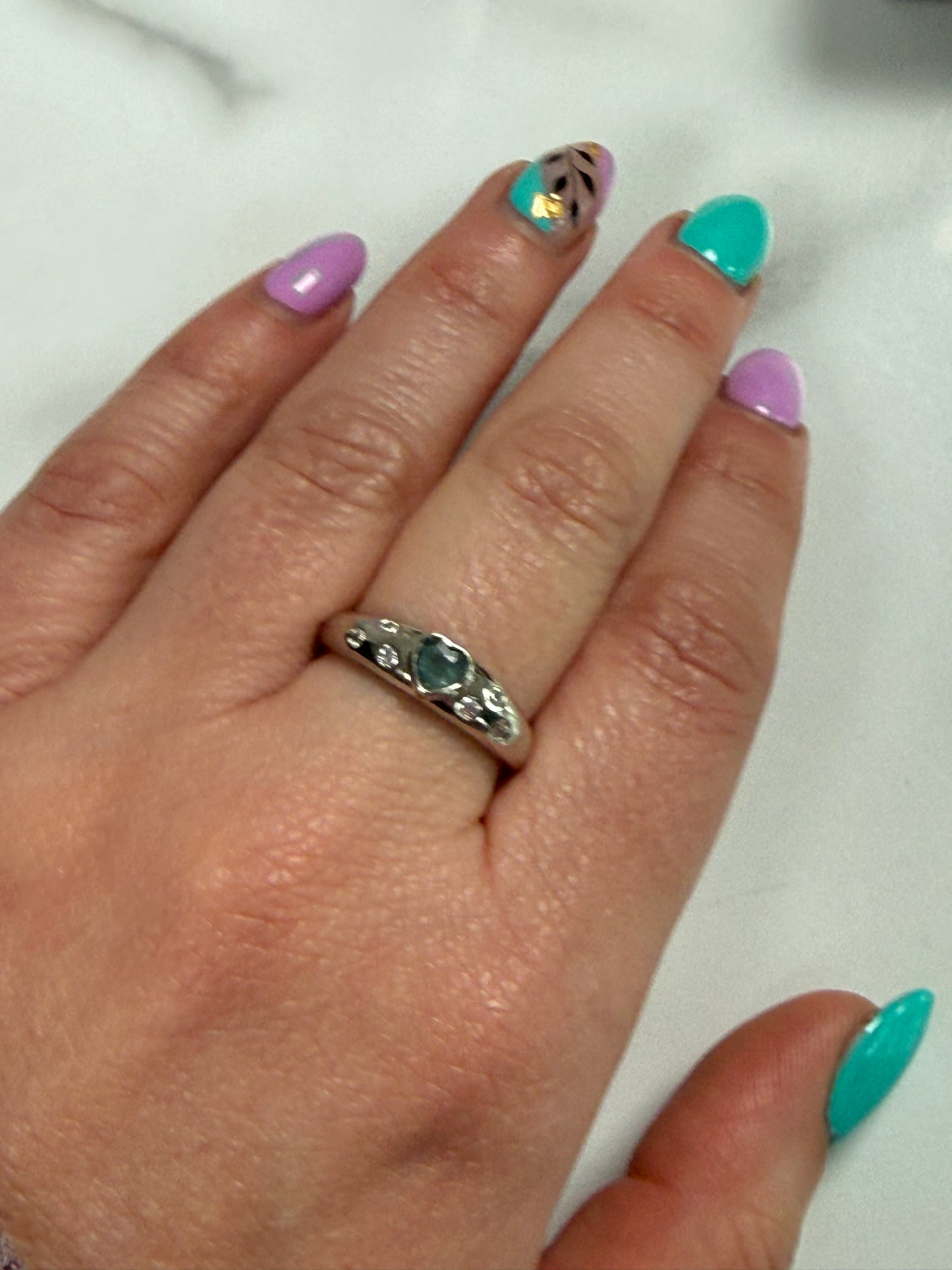 Aquamarine Adjustable Silver Plated Ring