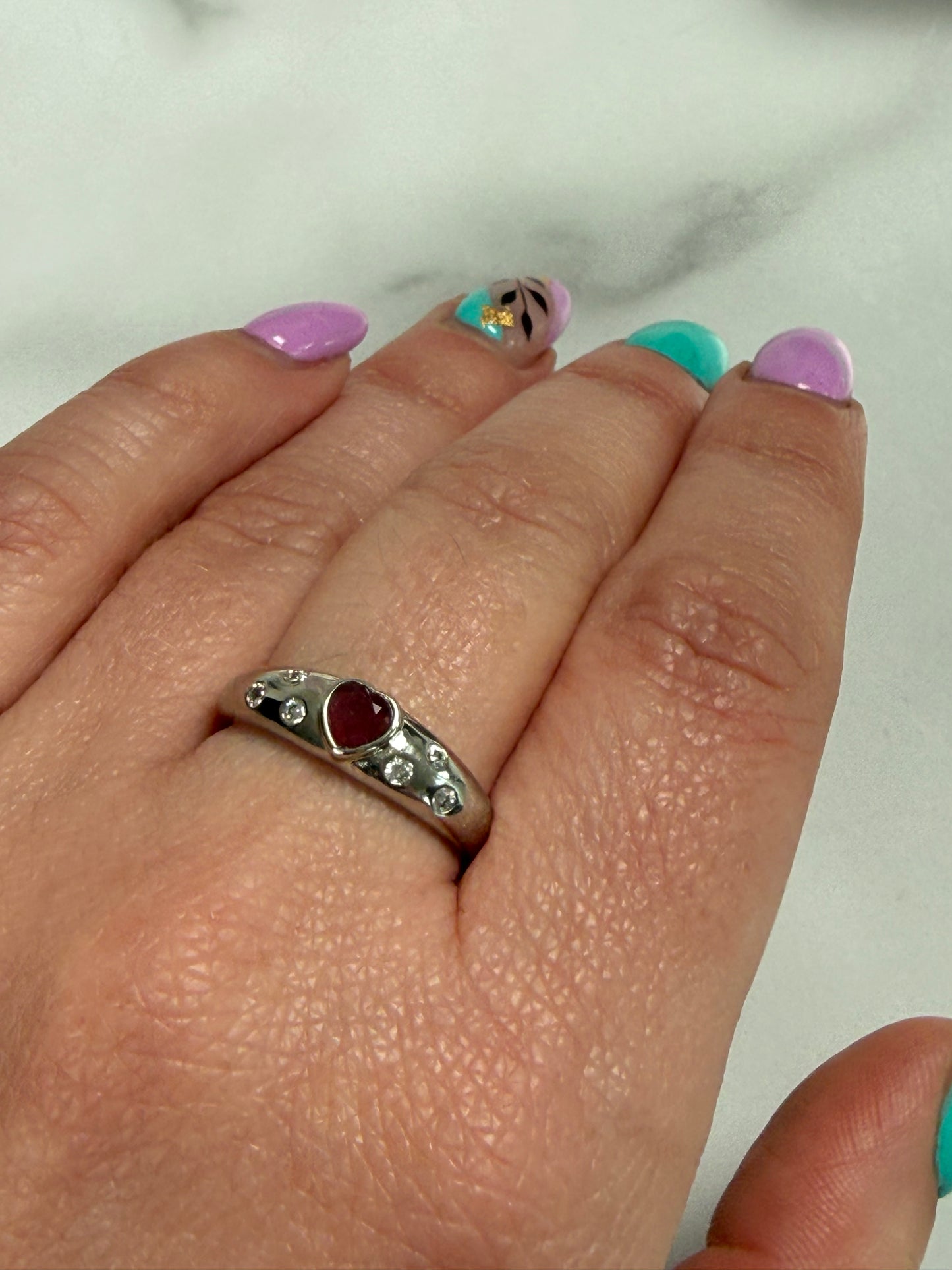 Ruby Adjustable Silver Plated Ring