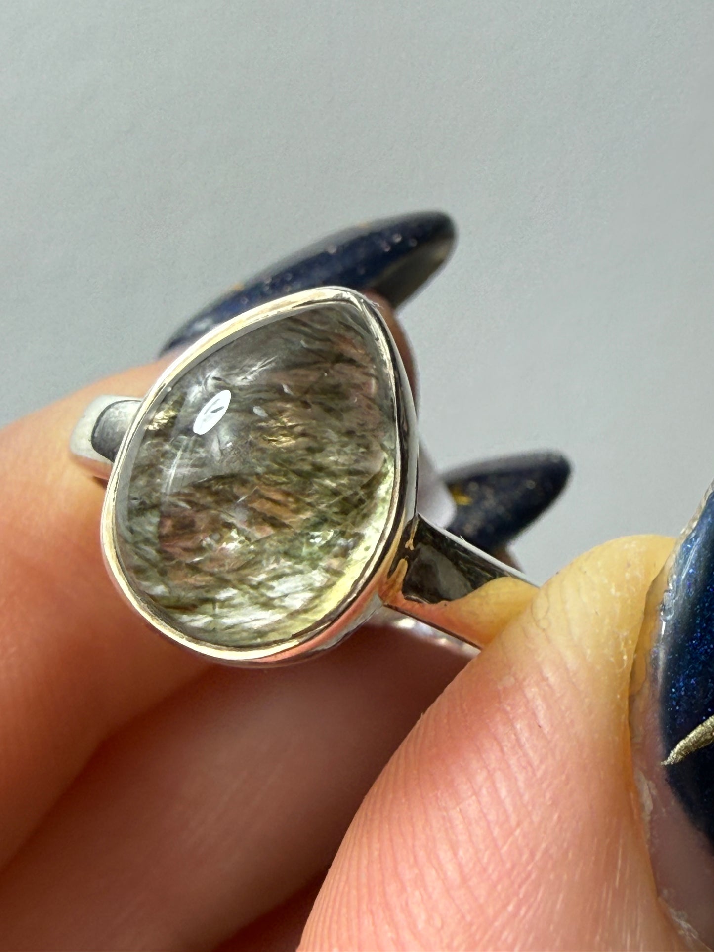 Green Rutile 925 Silver Ring - Size M 1/2 - N