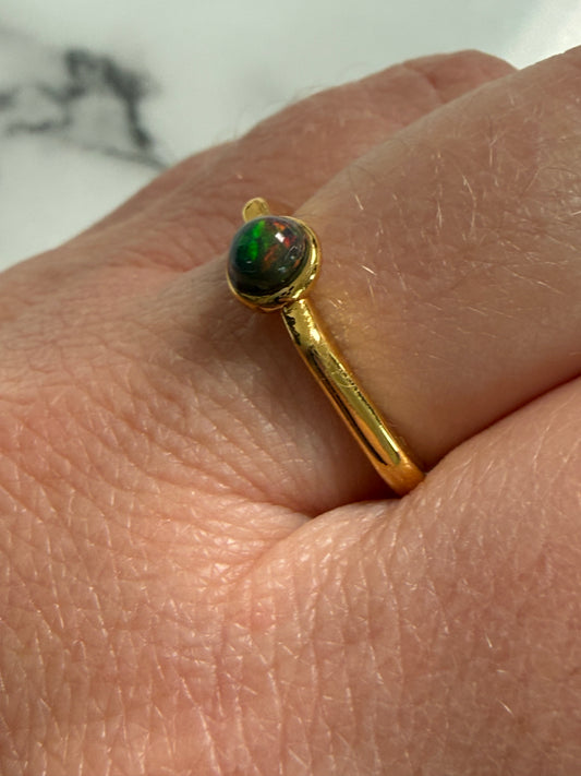Black Opal Gold Plated Adjustable Brass Ring