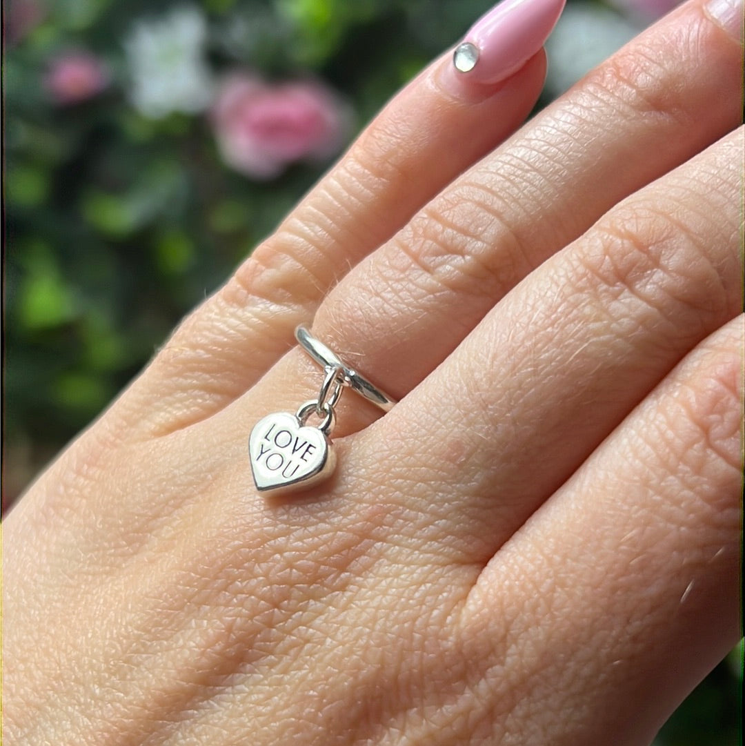 LOVE YOU Heart Dangle - 925 Sterling Silver Ring