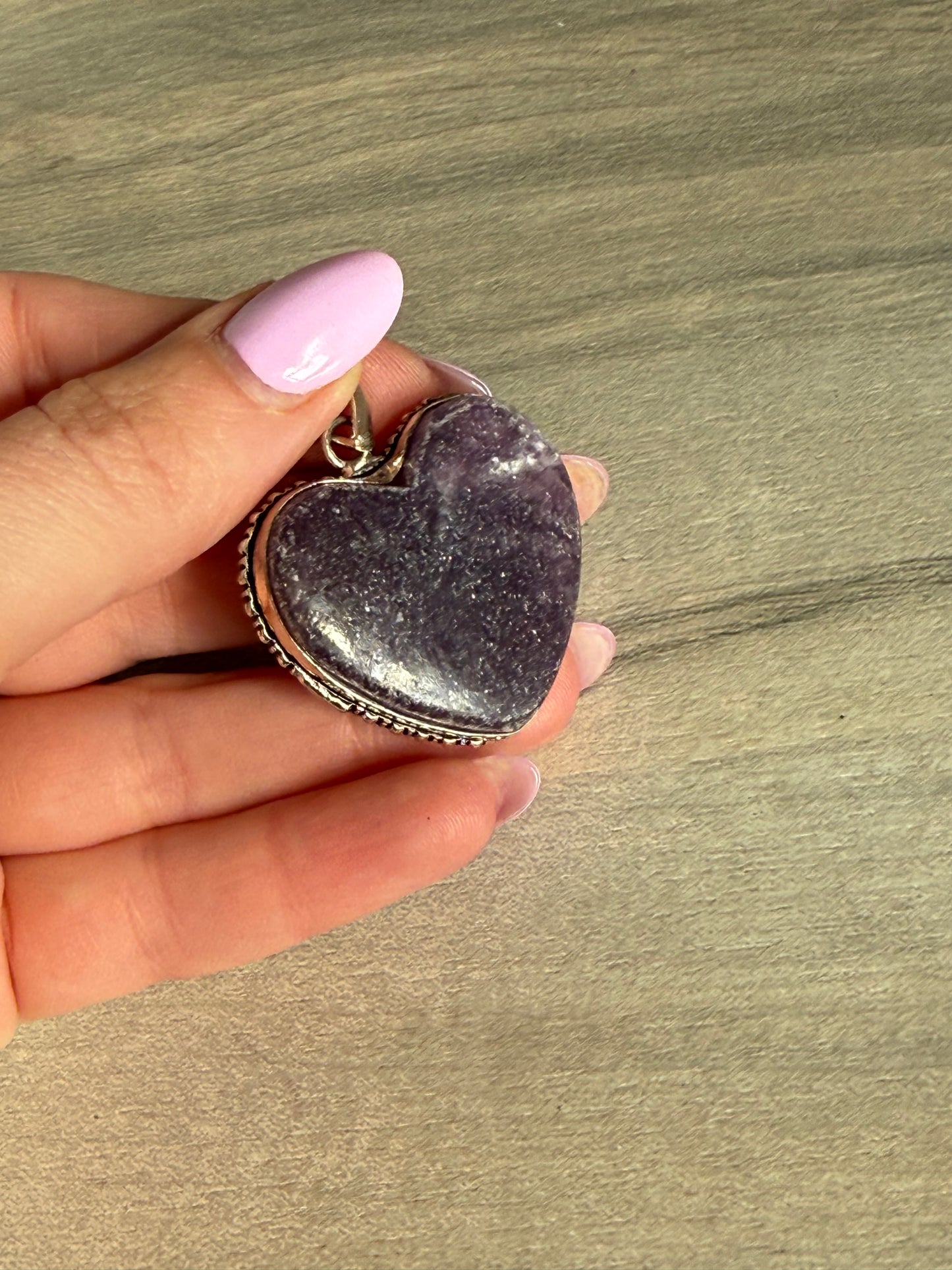Lepidolite Heart Pendant - Silver plated