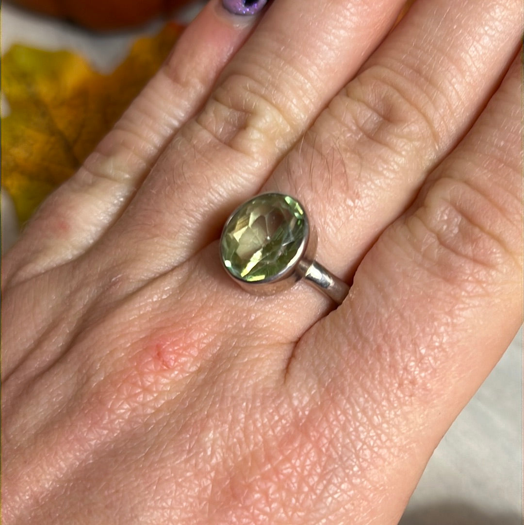 Mystic Topaz Green Facet 925 Sterling Silver Ring - Size Q
