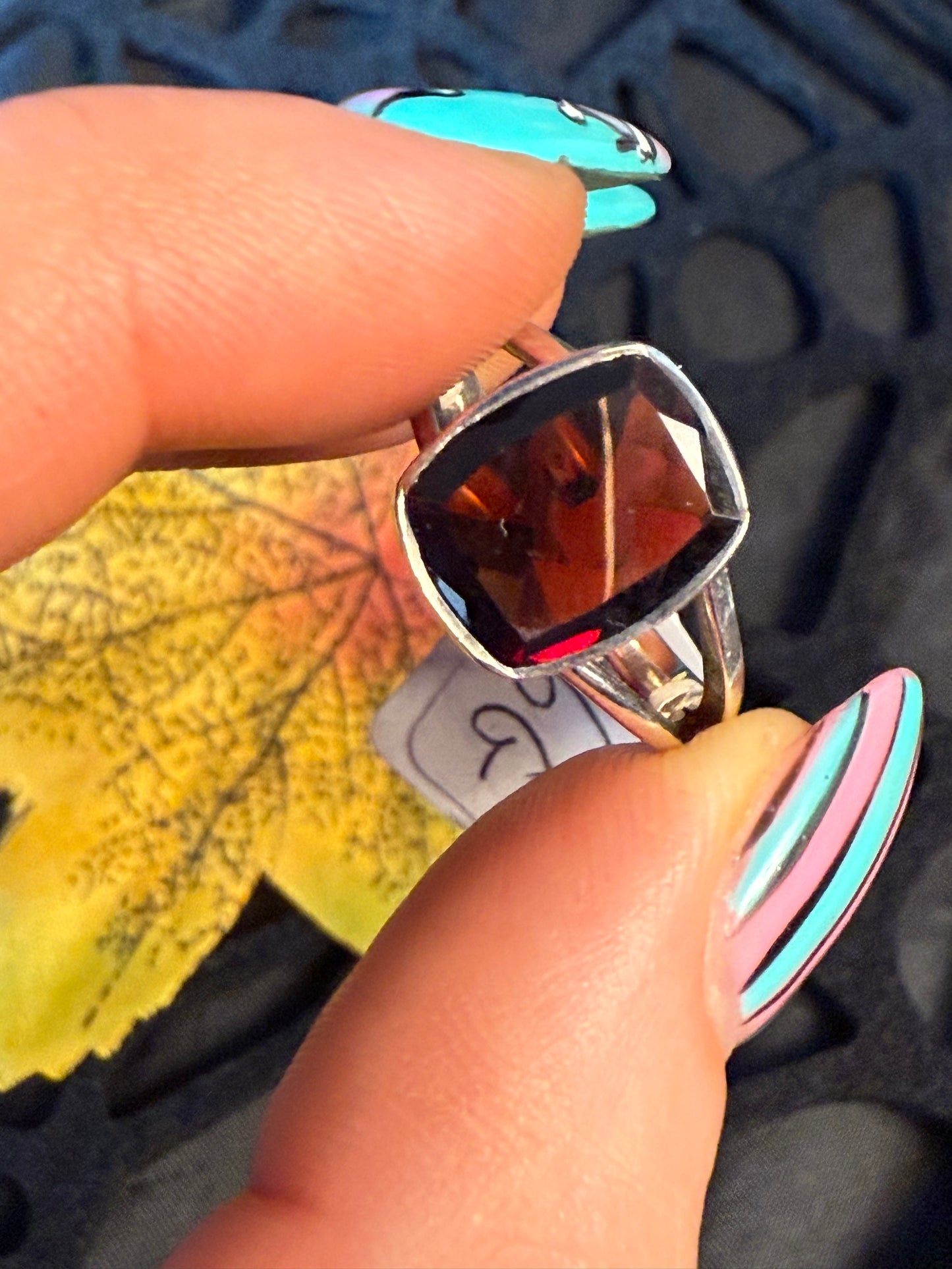 Garnet statement Facet 925 Silver Ring - Size R 1/2 - S