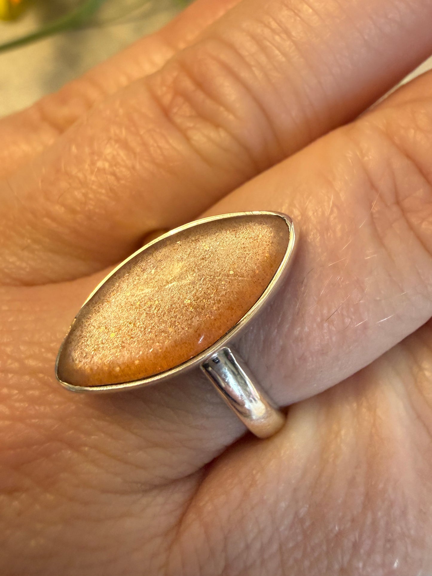 Peach Moonstone Adjustable 925 Silver Ring