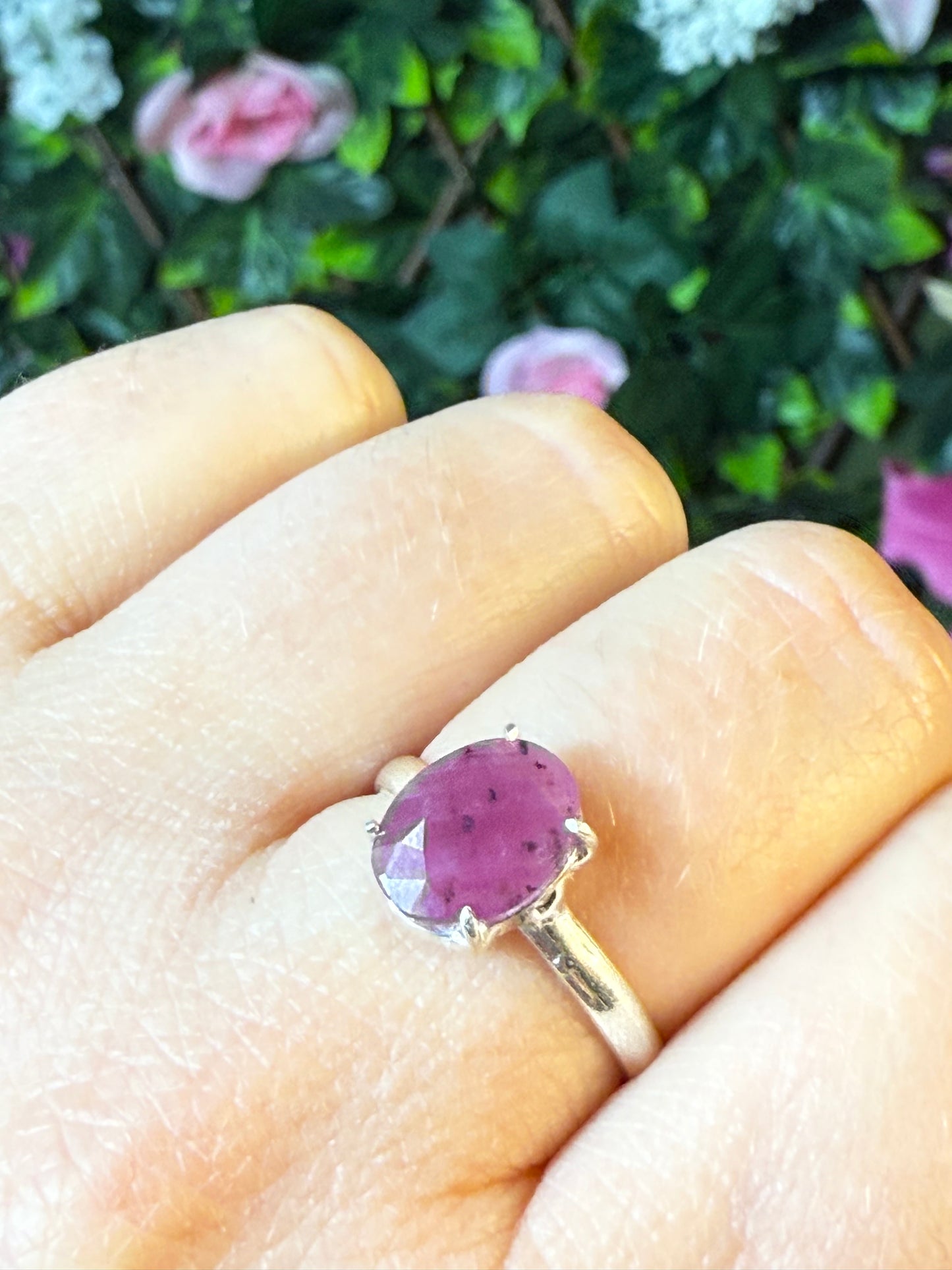 Ruby Facet 925 Silver Ring - Size O