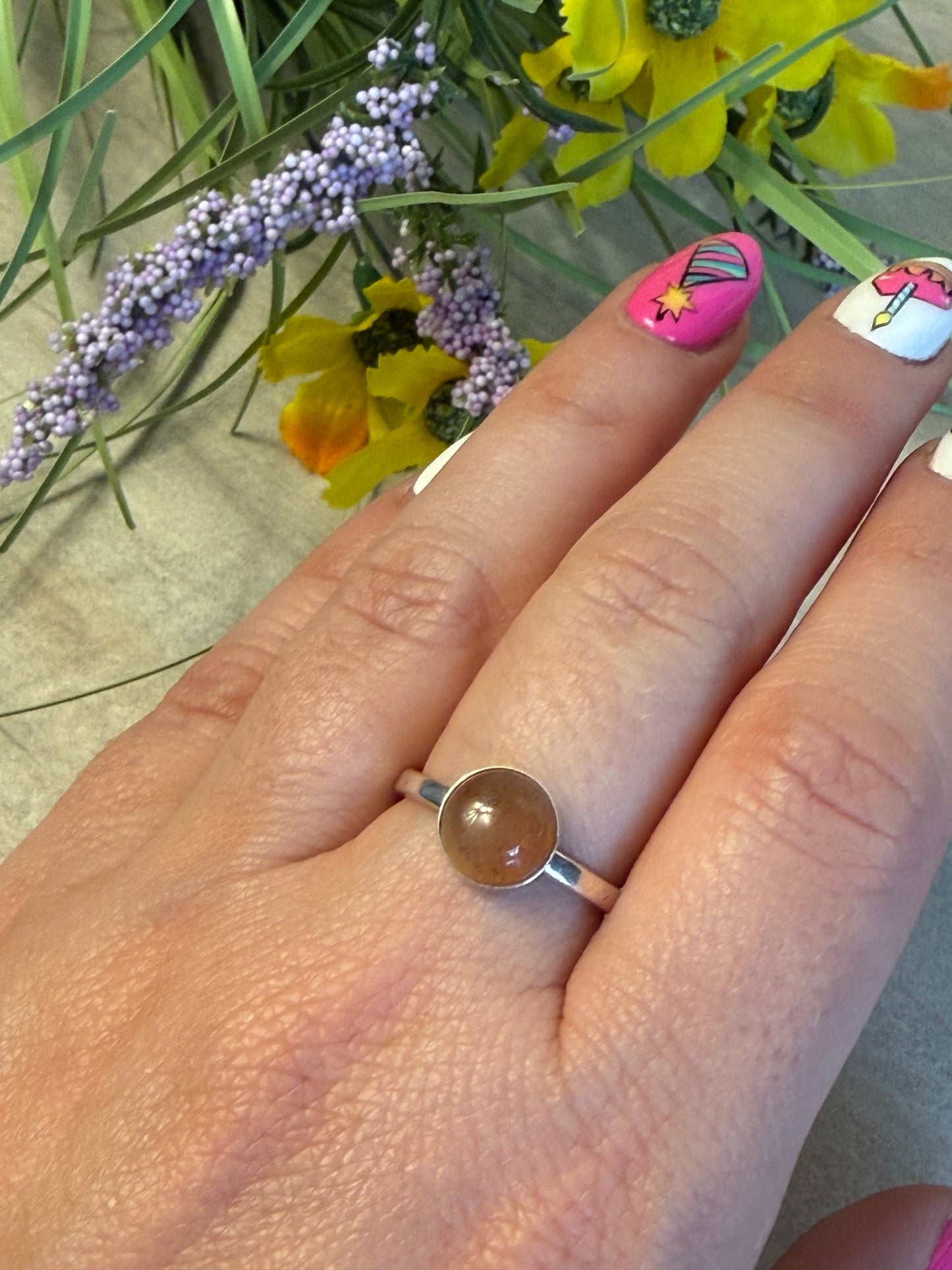 Handmade Sunstone 925 Silver Ring - Size N
