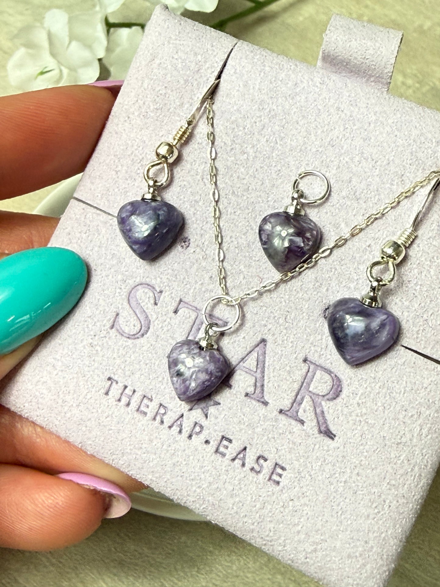 Charoite Earring & Necklace Sterling Silver Set